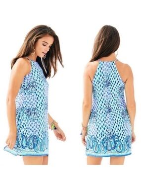 Lilly Pulitzer Pearl Halter Shift Style Romper in Blue Mint Pineapple Paisley